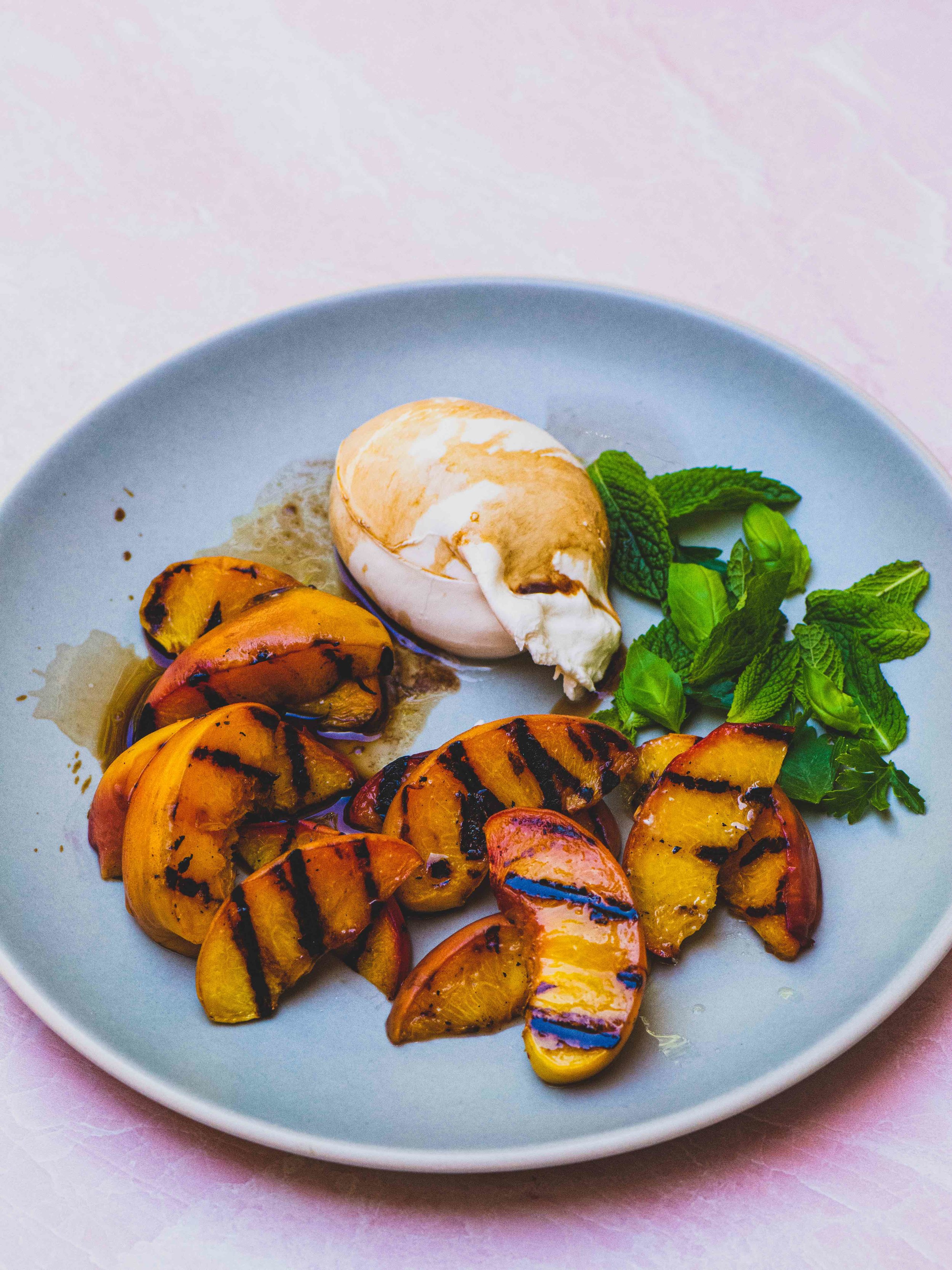Grilled Peach Salad with Burrata &amp; Pistachio Dukkah