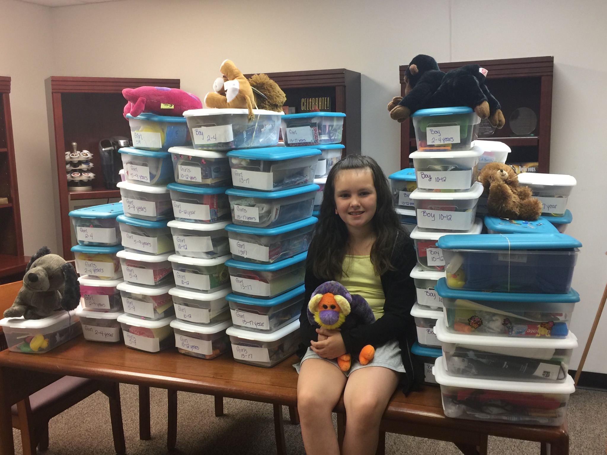 A sweet young girl named Wynona and her girl scout troop collected 80 Welcome Boxes for children in foster care. 