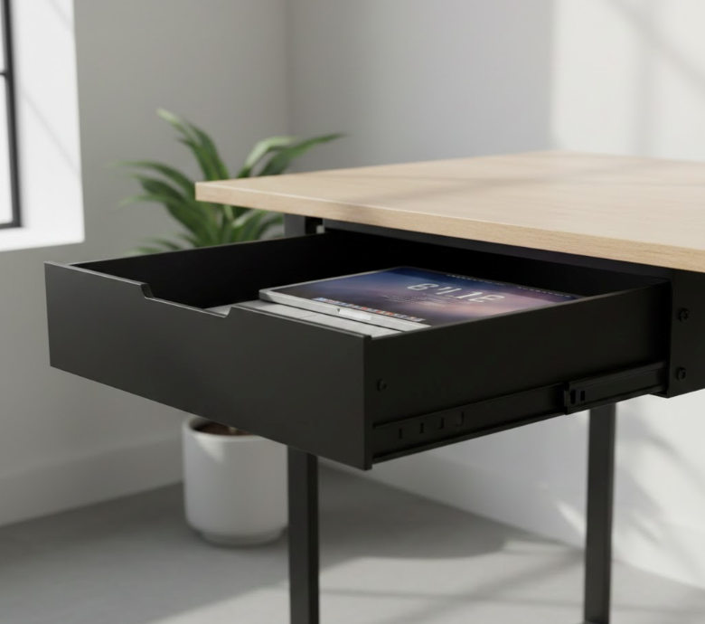 Modern desk with pull-out storage drawer