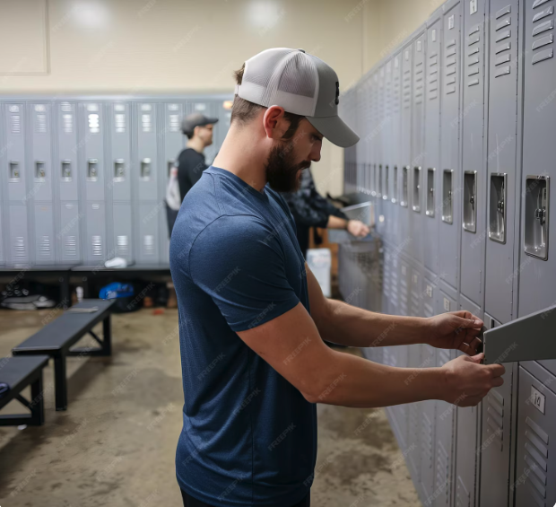 Employee accessing secure workplace storage locker