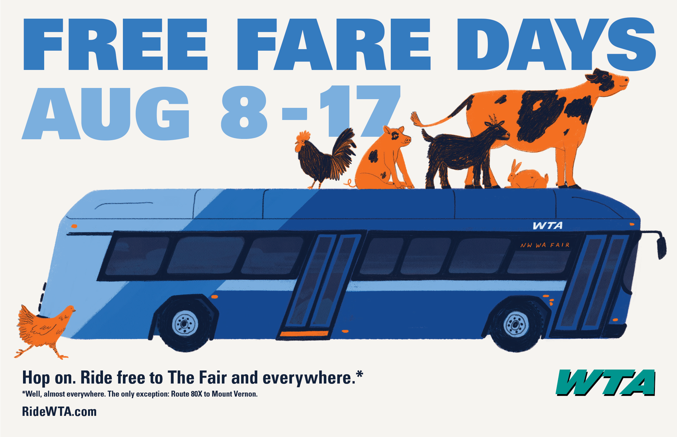 WTA Free Fare Days Return August 8 through 17