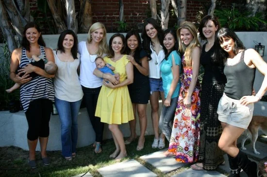 Some of our lovely attendees, including Ashley Fauset of CocoRoseEvents , Leslie Sarna , Jenn Wong , Briana Lane , Sylvia Hendershott , and Virginia Williams of Fairly Legal . My dress is DKNY and Finn is in a onesie from The Little Seed.