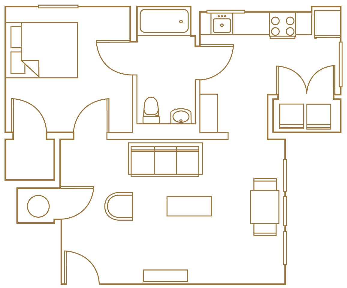one bedroom one bathroom floor plan