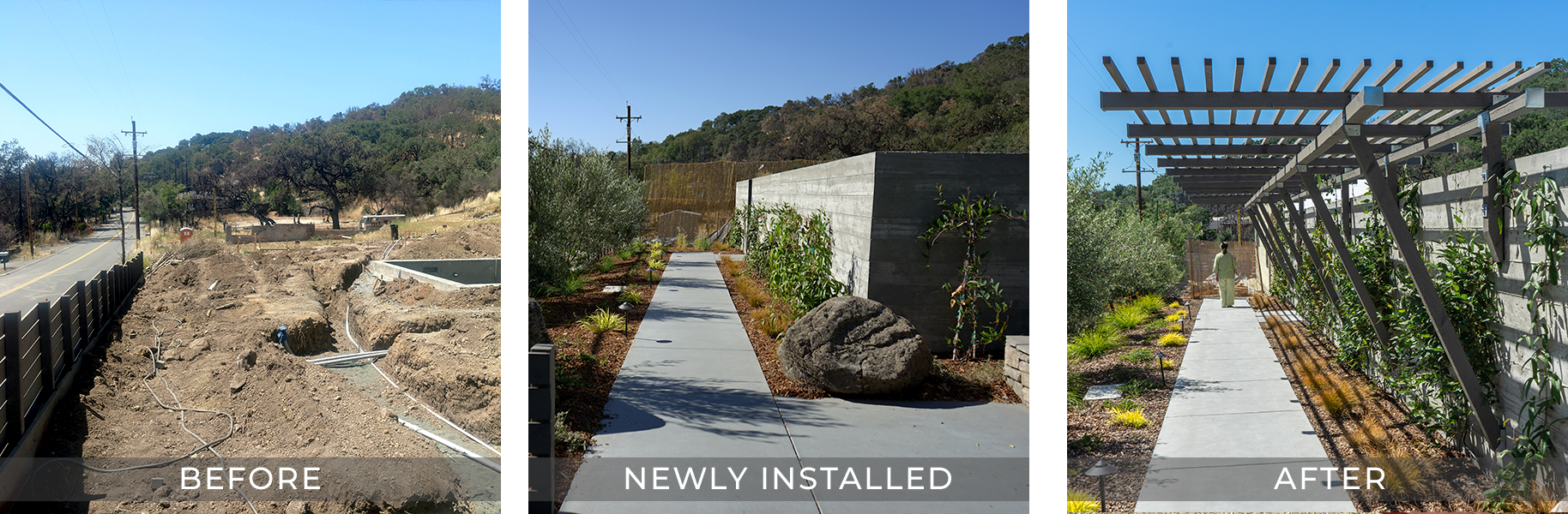 FROM THE ASHES This is one of many of our post 2017 wildfire projects. The whole lower section of the property was lost to the fires and had to be rebuilt. As of mid 2019 we are almost completely finished installing the new landscape. The clients have been incredibly resilient in the face of such a large undertaking. It is an honor to have been part of a much larger team who help rebuild this beautiful hotel.