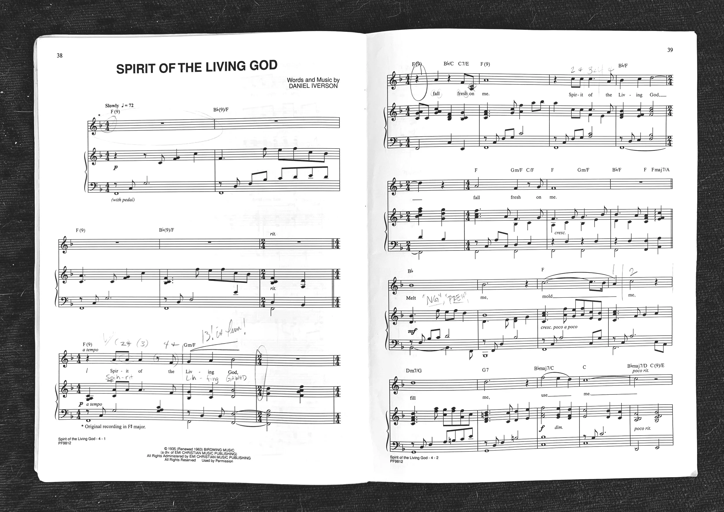 “Spirit of the Living God from Michael Crawford’s music book titled On Eagle’s Wings.