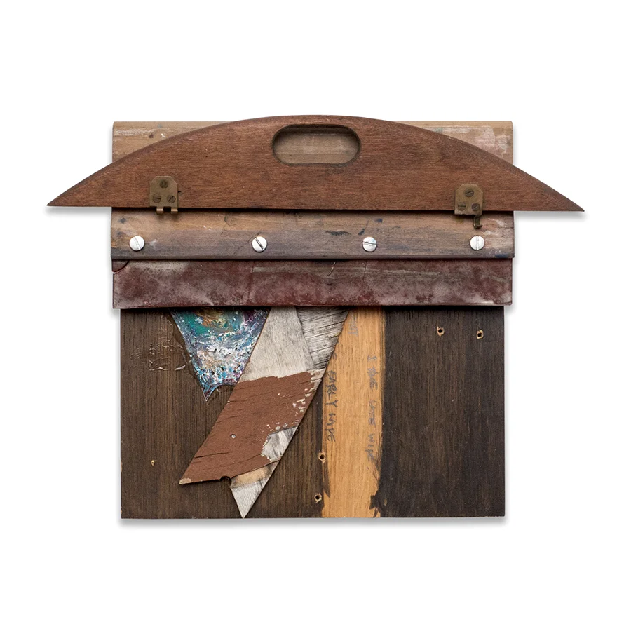 2015 found wood, retired squeegee and mixed media