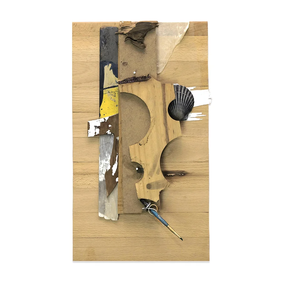 WOODWORK #7 2014 found wood, seashell and various mixed media