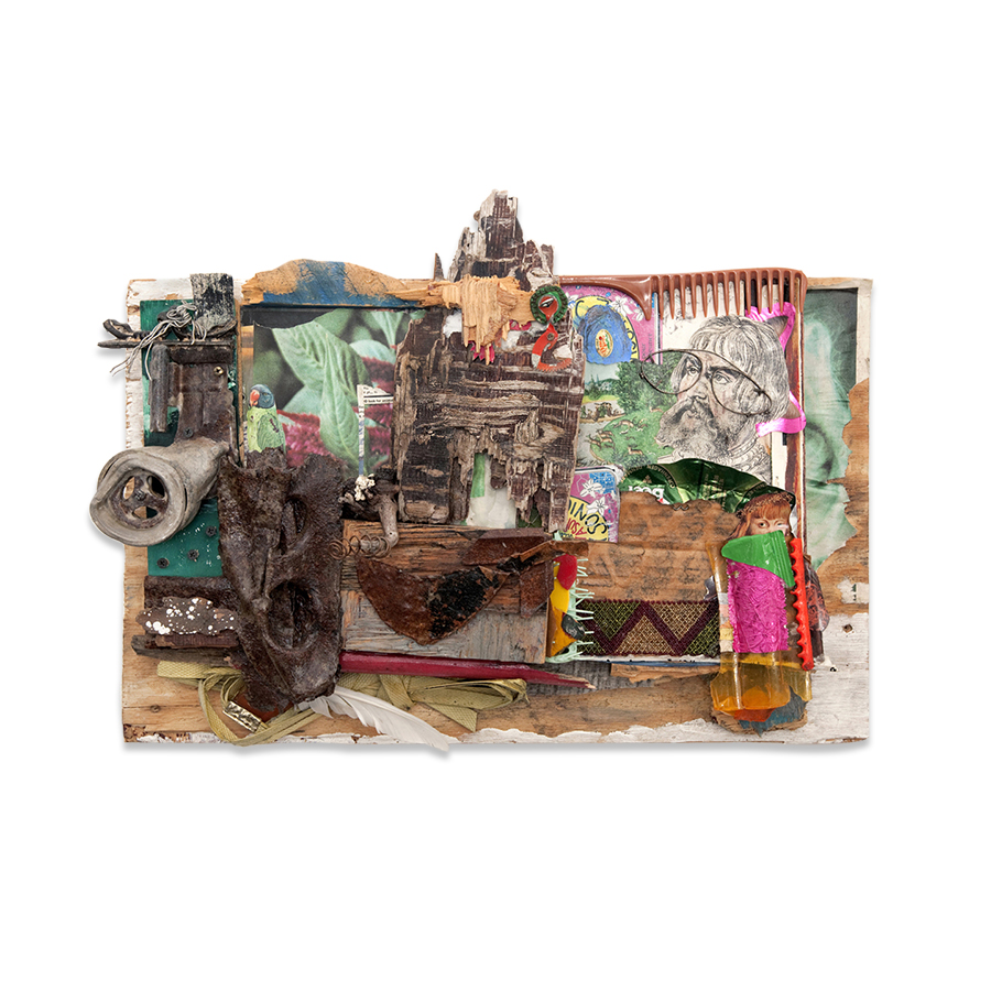  ONCE UPON A TIME 2011 found objects/mixed media collage 14 x 4 x 24 in 