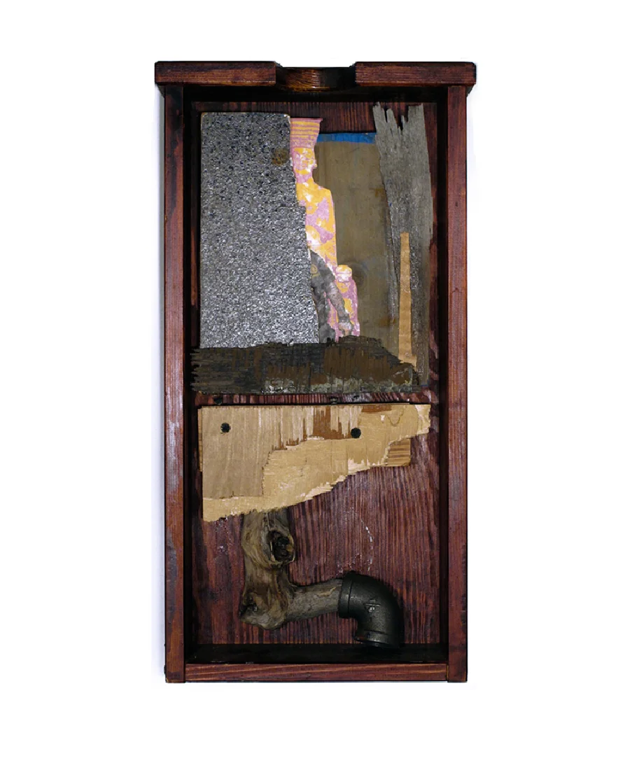DUALITY 2013 found objects/mixed media collage 18.5 x 3.5 x 9.5 in