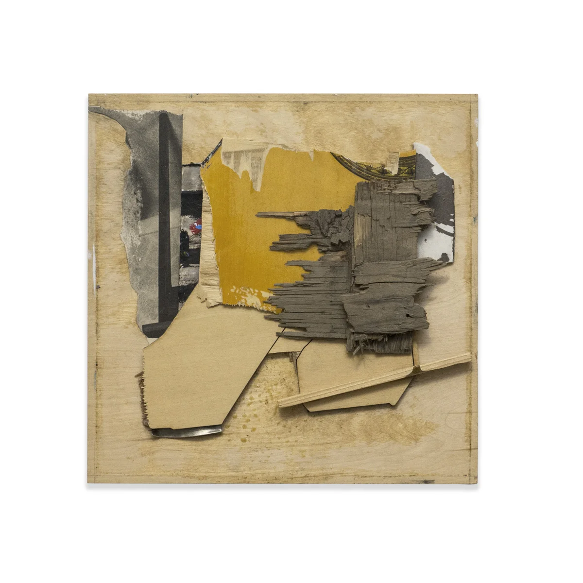 DISTRESSED 2015 found wood and mixed media 12.5 x 12.5 in
