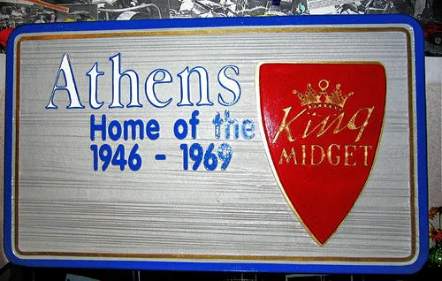 Designed by the King Midget Club, this sign welcomes visitors to Athens, Ohio