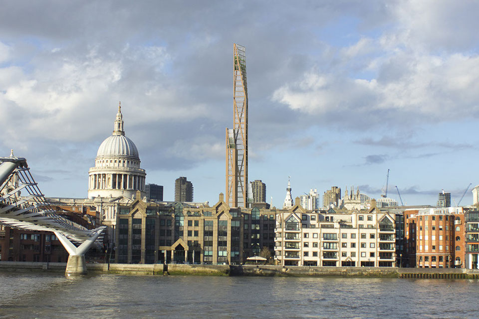   LONDON, ENGLAND &nbsp;/ Oakwood Tower  England’s PLP Architecture and University of Cambridge researchers have proposed the Oakland Tower, which at 984 feet (300 m), would dwarf Amsterdam’s HAUT.&nbsp;“We’ve put our proposals as a way to imagine wh