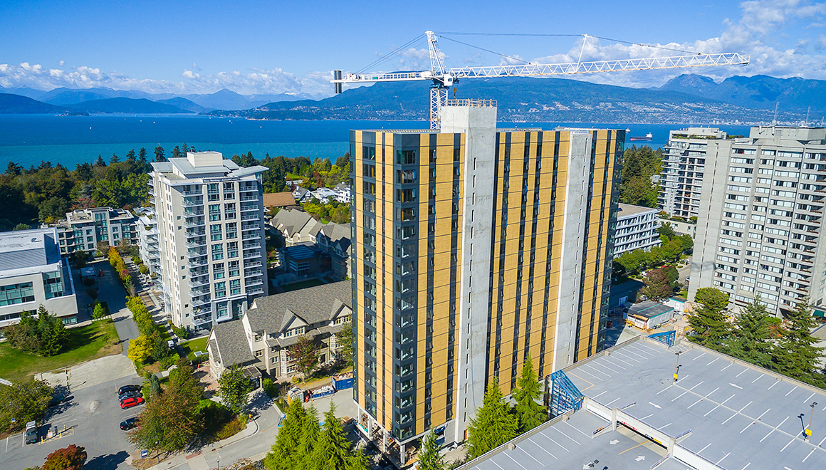   VANCOUVER, BRITISH COLUMBIA  /&nbsp; Brock Commons  Construction is almost complete at the University of British Columbia for an 18-story Brock Commons Student Residence (previously called Tall Wood Building). At 173 feet (53 m) tall, with housing 