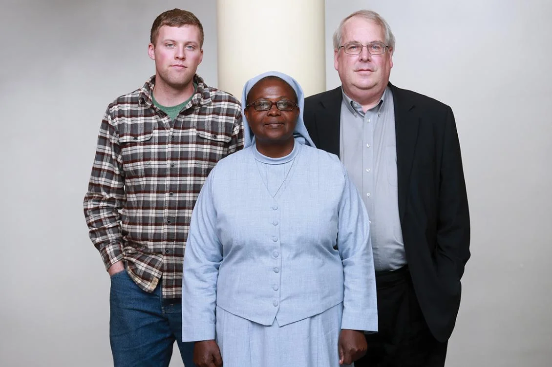 Andrew McAferty, ‘16, Sister Elizabeth Namazzi and Jim Dooley, ‘76. Photo courtesy of Seattle University.