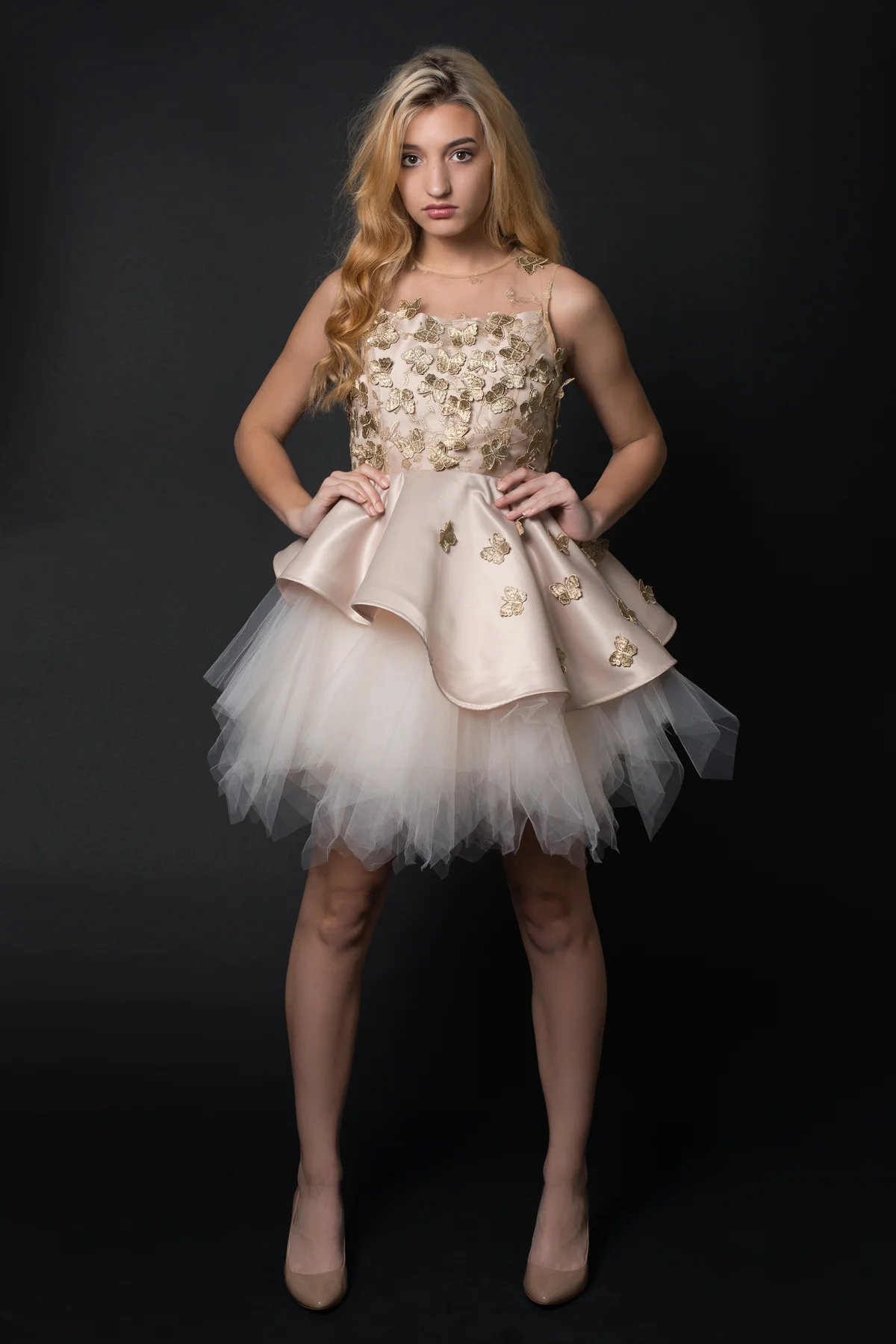 Gold tulle dress - 3d lace 