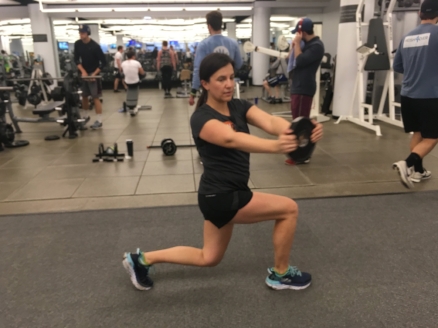 She doesn't let me put the plate down in between lunges.