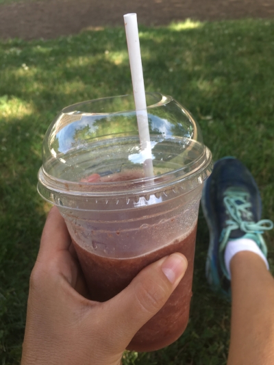 Collapsed with this melon and cherry slushy at the Farmer's Market. Sweet nectar from the heavens.