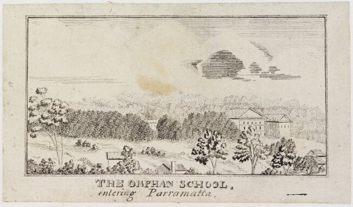 The Orphan School, entering Parramatta 1821-23 by Edward Mason (State Library of New South Wales a1080073 / PXC 459, 37)