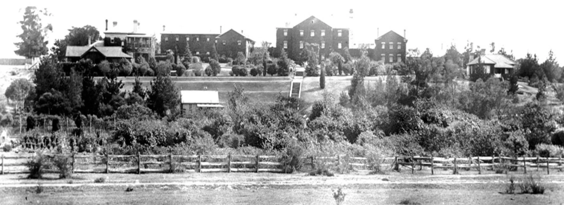 Rydalmere Psychiatric Hospital, around 1900 from Camelia on southern side of river. (National Library of Australia)