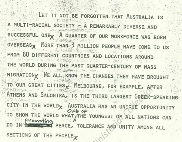 Excerpt from speech delivered by Prime Minister, The Hon. Gough Whitlam QC at a Ceremony proclaiming the Racial Discrimination Act 1975 on 31 October 1975 in Canberra.