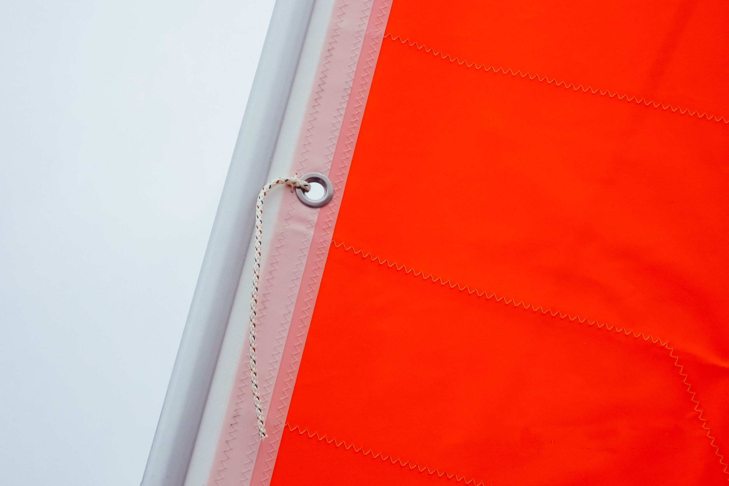 The most common alternate luff attachment is to tie around the headstay. The ties have to be permanently attached to the sail. 