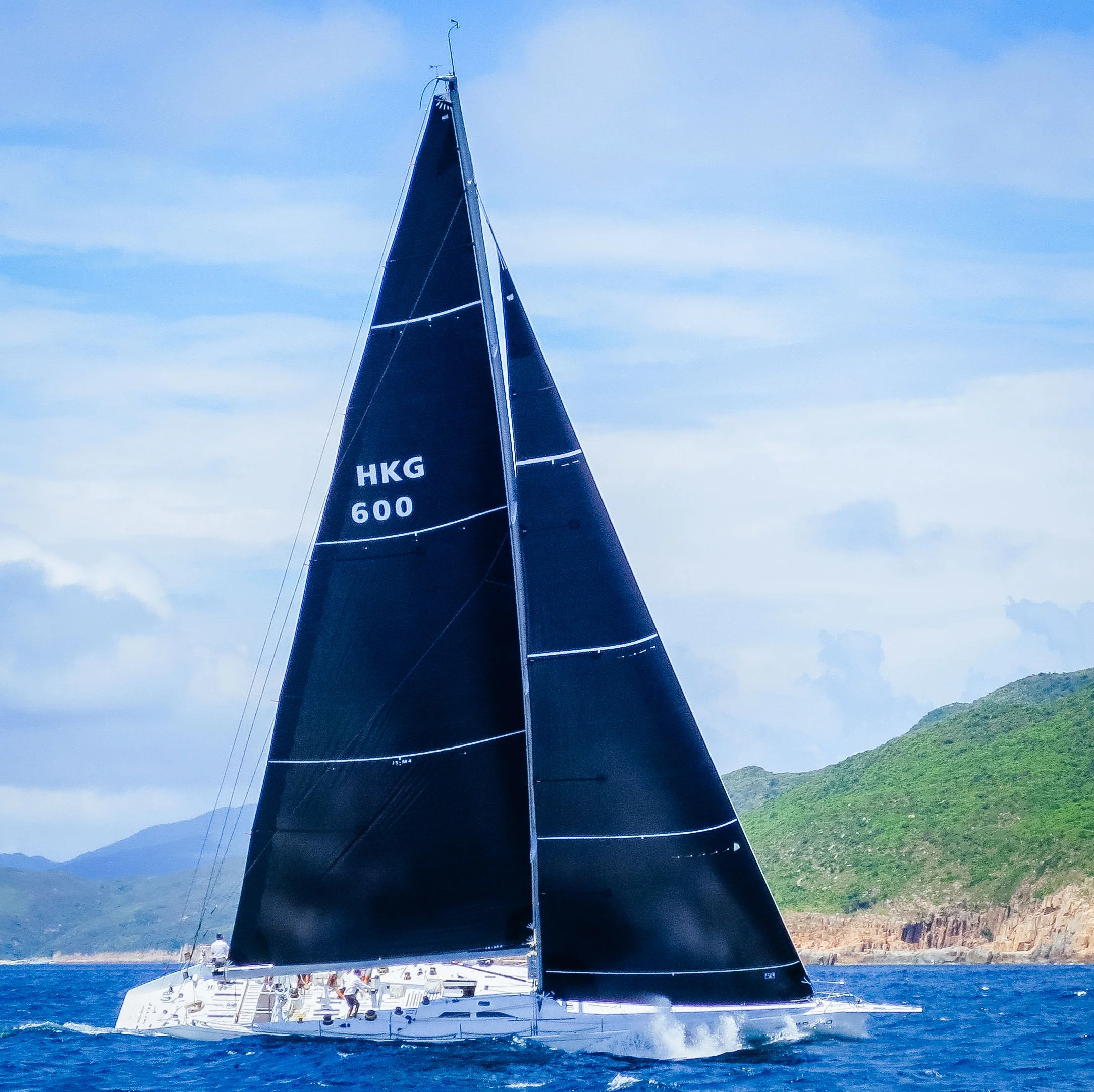 The Reichel-Pugh 77 JELIK storming upwind with her Uni-Titanium inventory.