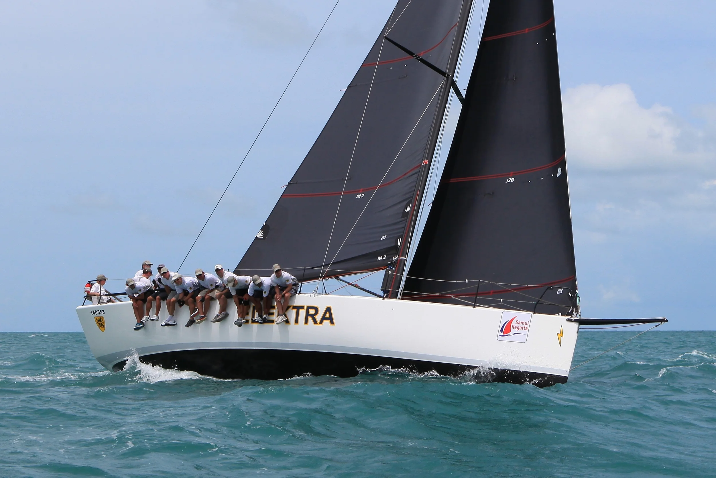 The Sydney 43 ELEKTRA sailing upwind with Black Titanium main and jib. 