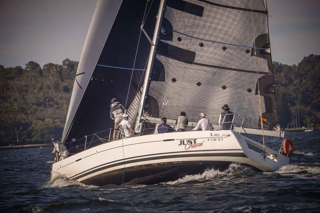 The Beneteau First 40 JUST CRUISIN' with a Titanium clear main and Black Titanium No. 3 genoa.