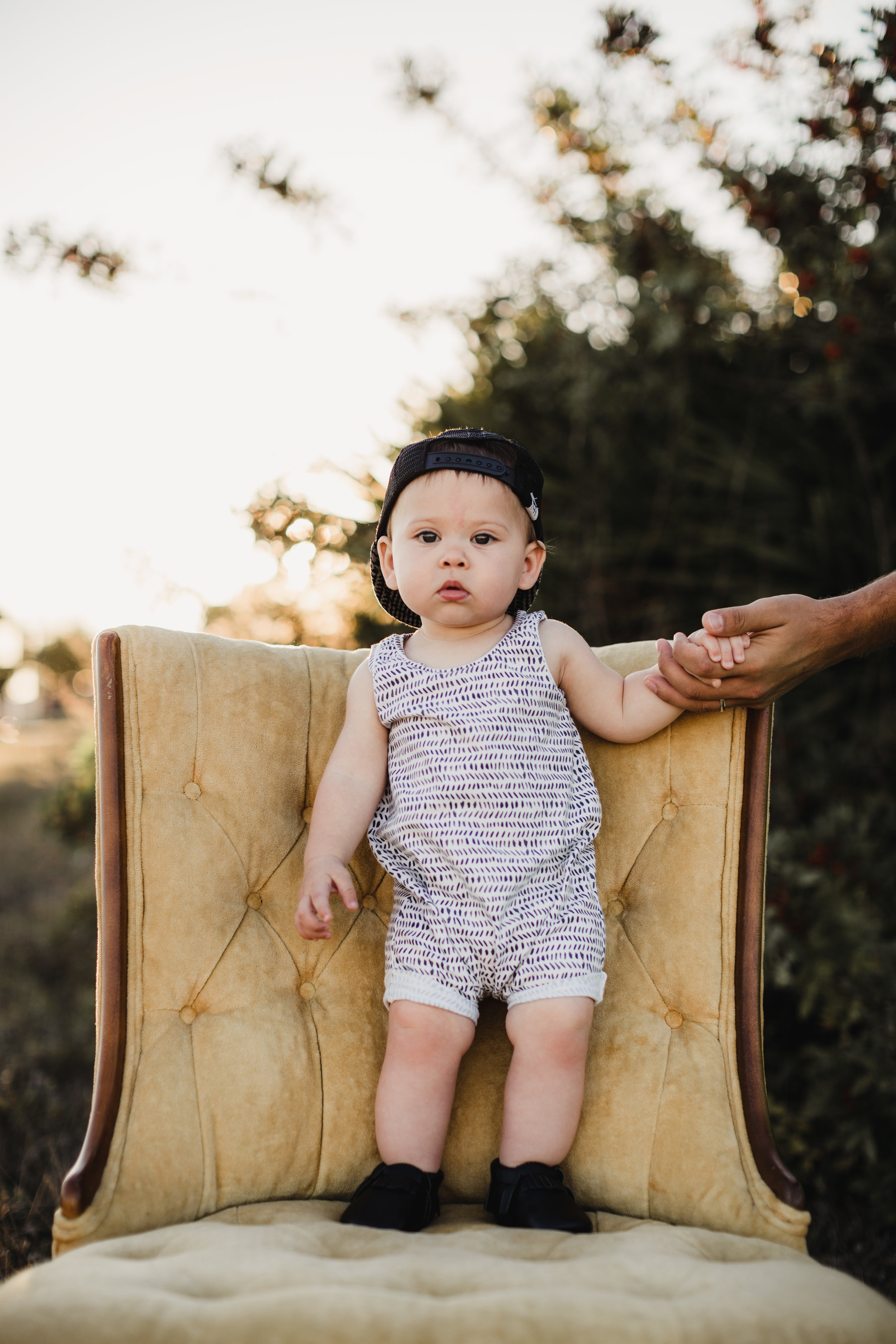 George Hats hat, Jumping Jacks romper and Sweet n Swag mocs