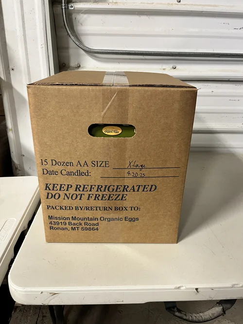 15 Dozen AA Organic Eggs, in cartons — Mission Mountain Organic Eggs