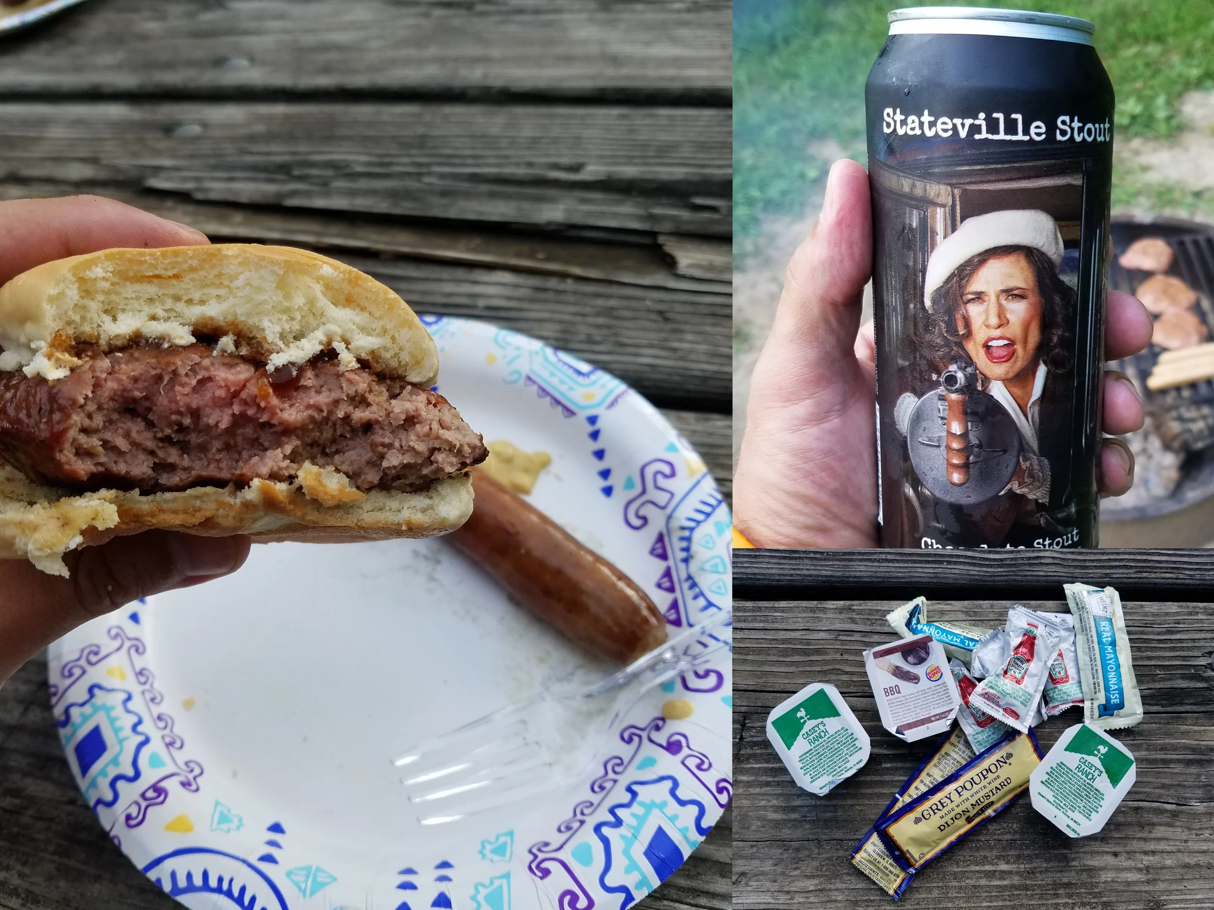 Beef from Haddy Farms, MyGrain Brewing Stout, and condiments.