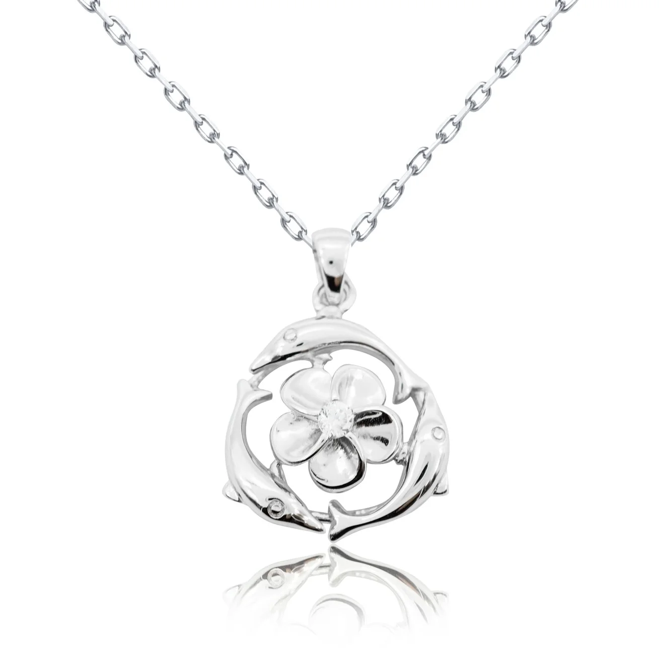 sterling silver necklace,Dolphin Plumeria Pendant