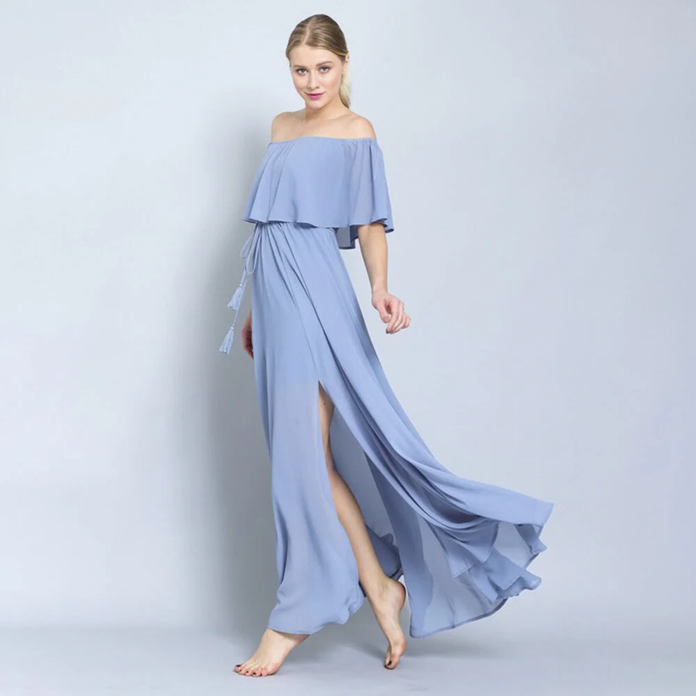 OFF SHOULDER RUFFLED TOP MAXI DRESS 