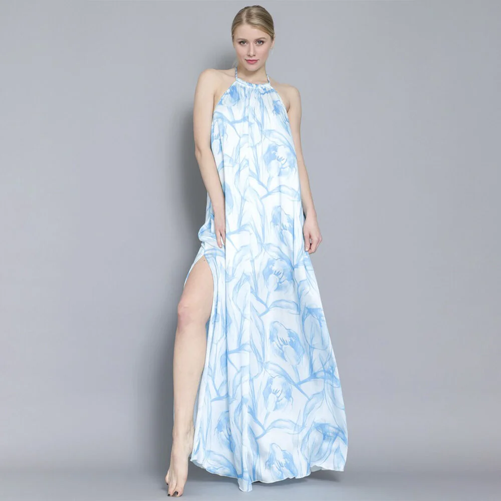 SLEEVELESS HALTER MAXI DRESS 