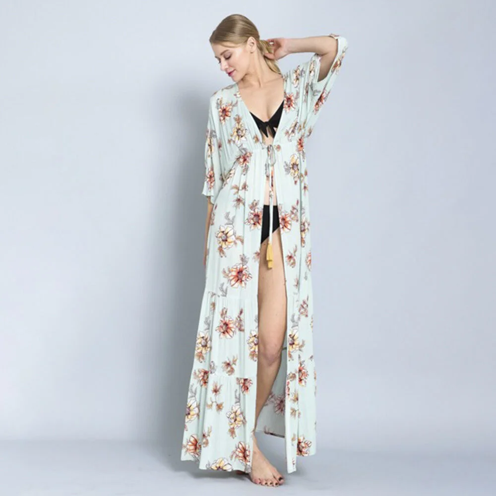 KIMONO SLEEVE WAIST STRING MAXI DRESS