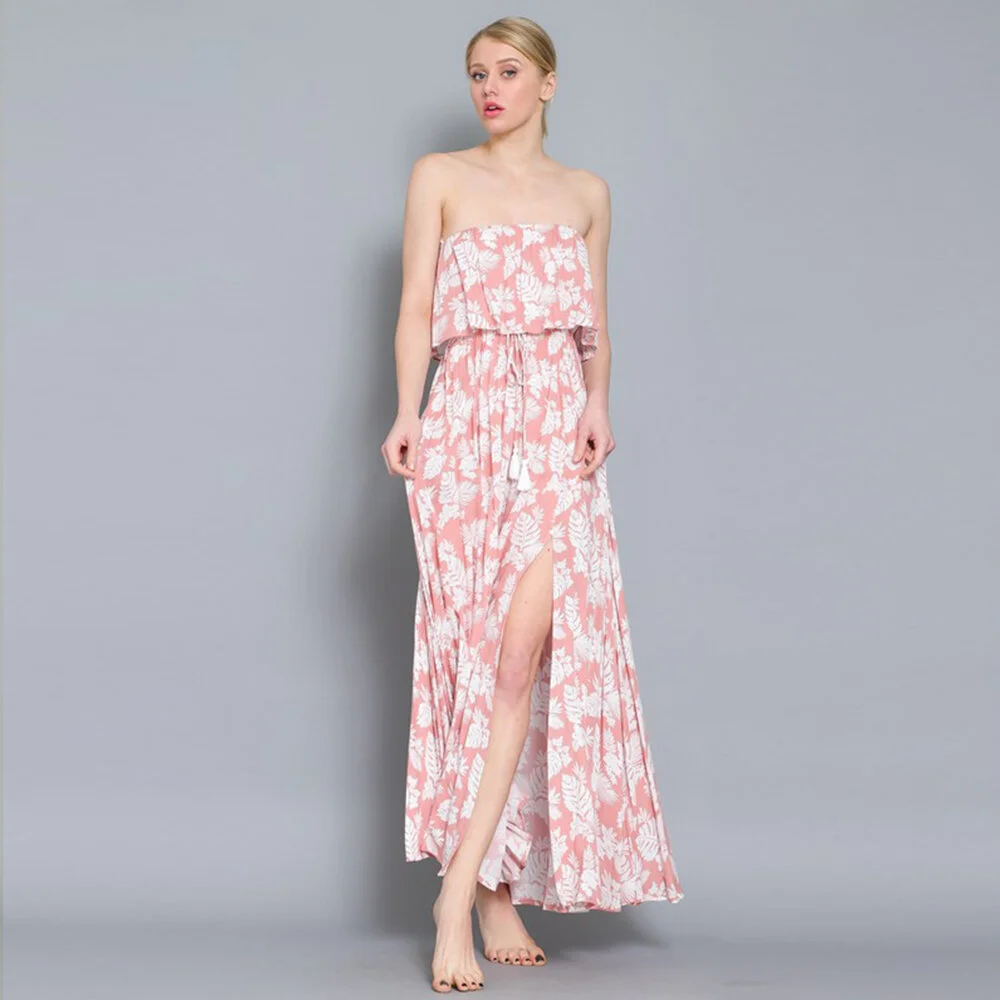 STRAPLESS TOP RUFFLE MAXI DRESS