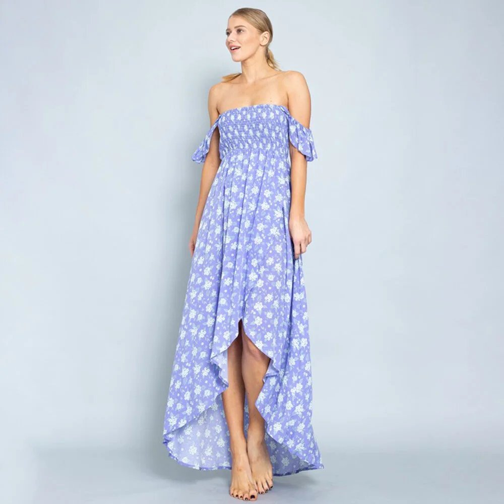 knee length dresses for ladies Hawaii Off Shoulder Long Dress Hawaiian Tribal Honu Turquoise Version main image 0