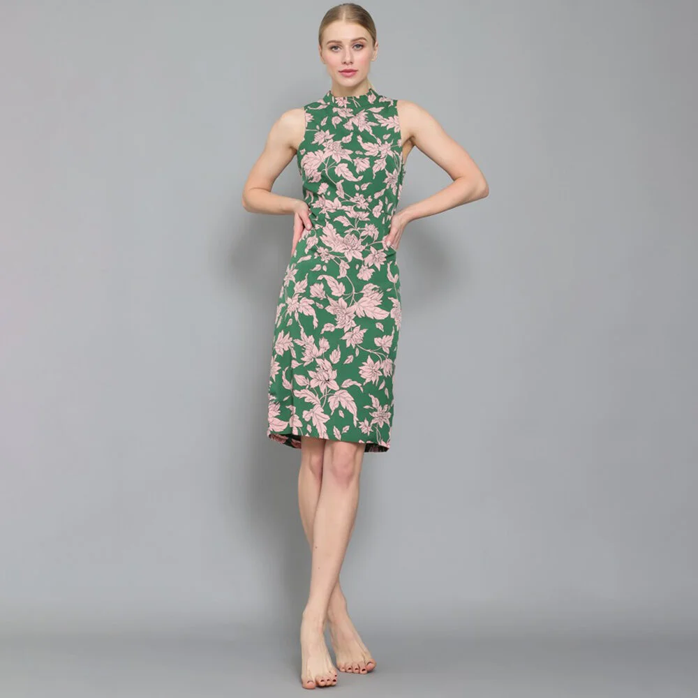WOVEN SLEEVELESS FLORAL MANDARIN COLLAR DRESS 1.jpg