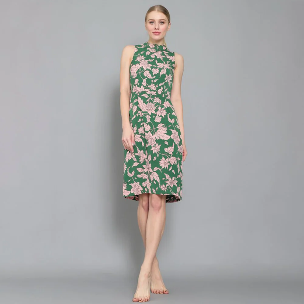 WOVEN SLEEVELESS FLORAL MANDARIN COLLAR DRESS 2.jpg