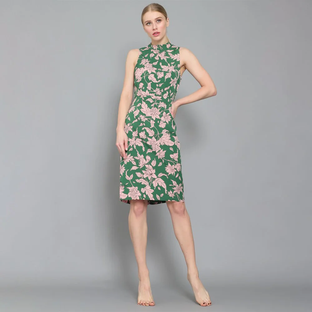 WOVEN SLEEVELESS FLORAL MANDARIN COLLAR DRESS 3.jpg
