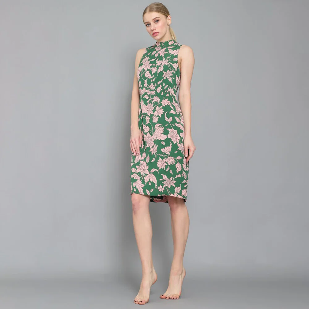 WOVEN SLEEVELESS FLORAL MANDARIN COLLAR DRESS 6.jpg
