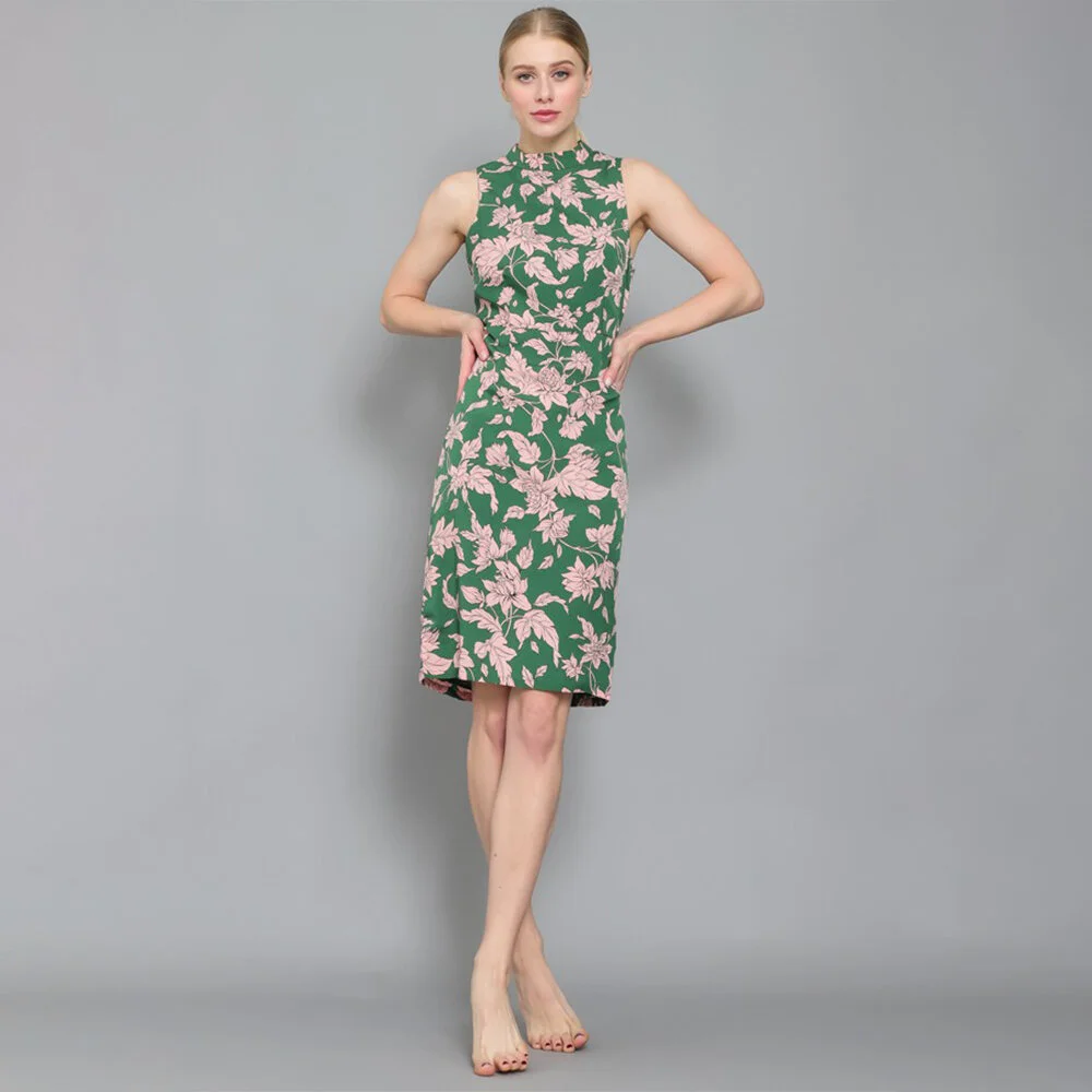 WOVEN SLEEVELESS FLORAL MANDARIN COLLAR DRESS.jpg
