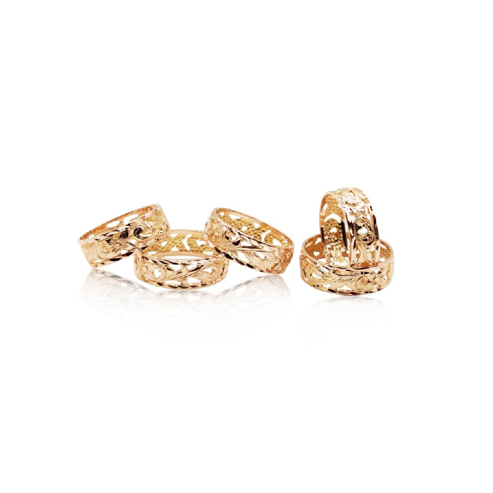 Cut and Engraved floral 14k Rose Gold Ring