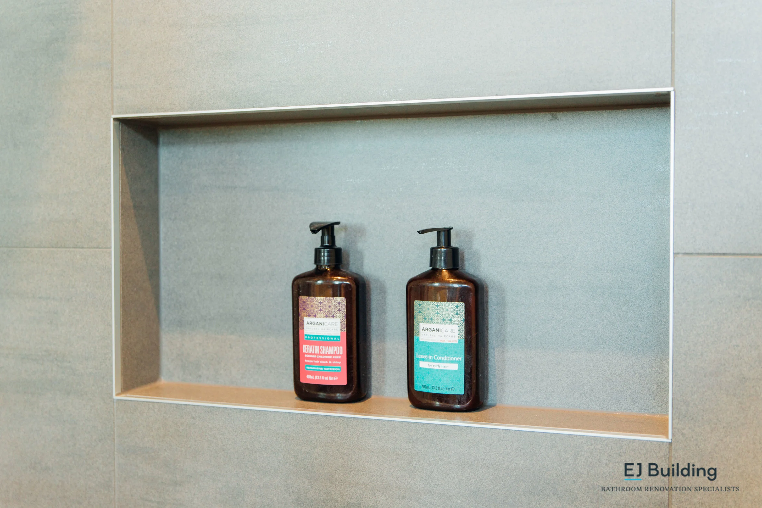 Tiled shower easy niche.