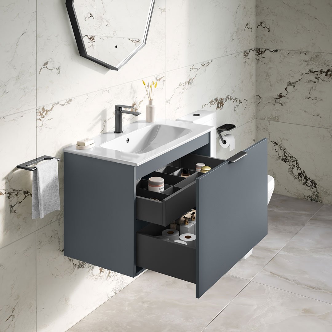 Keva 800mm 1 Drawer Wall Unit - Lead Grey, MyLife Bathrooms.jpg