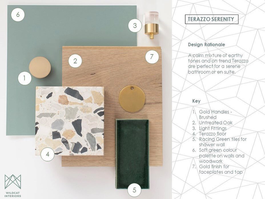 Todays creation, I 💚 making mood boards, this is a serene scheme for an en suite

#happyplace 
#tooting
#tootingbec
#tootingbroadway
#terazzo
#ivegotthisthingaboutgreen
#moodboards
#mymonthincolour 
#homeinspodaily 
#myidealhome
#colourfiedhomes
#my