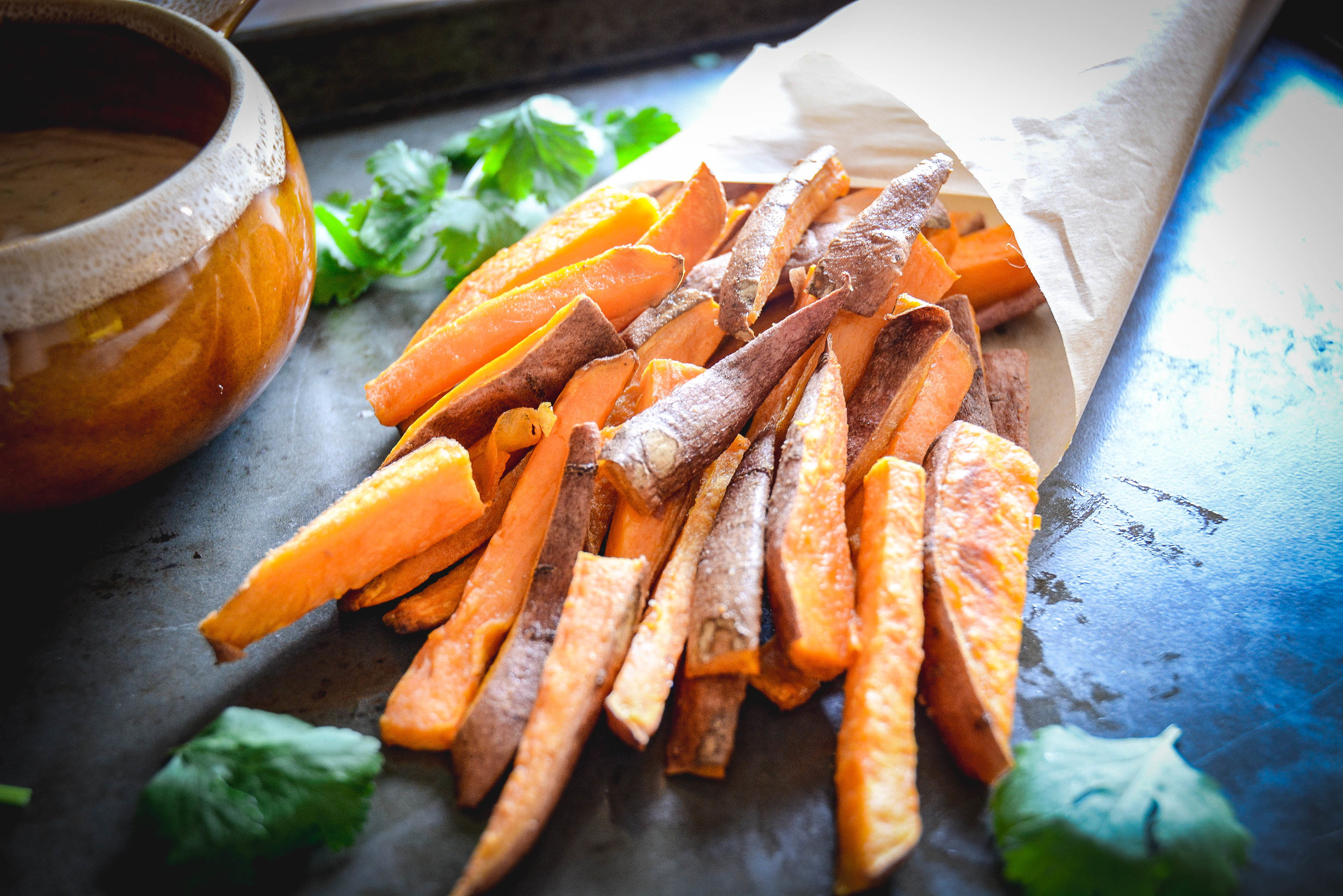  sweet potato fries in parchment paper 