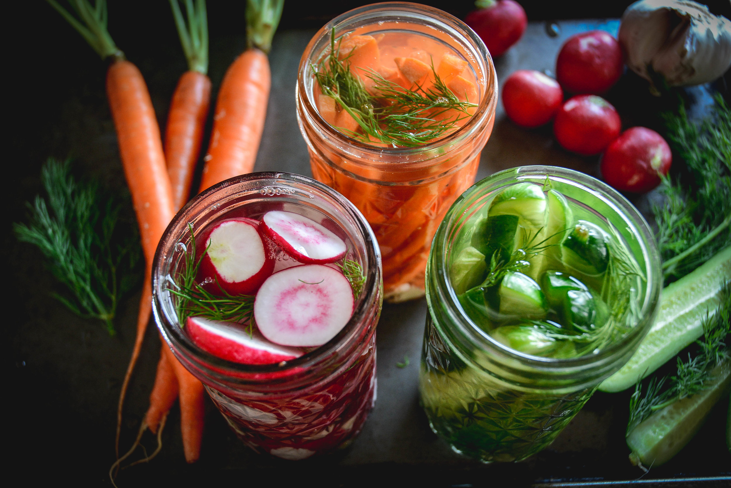  fermented pickles, carrots, and radishes 