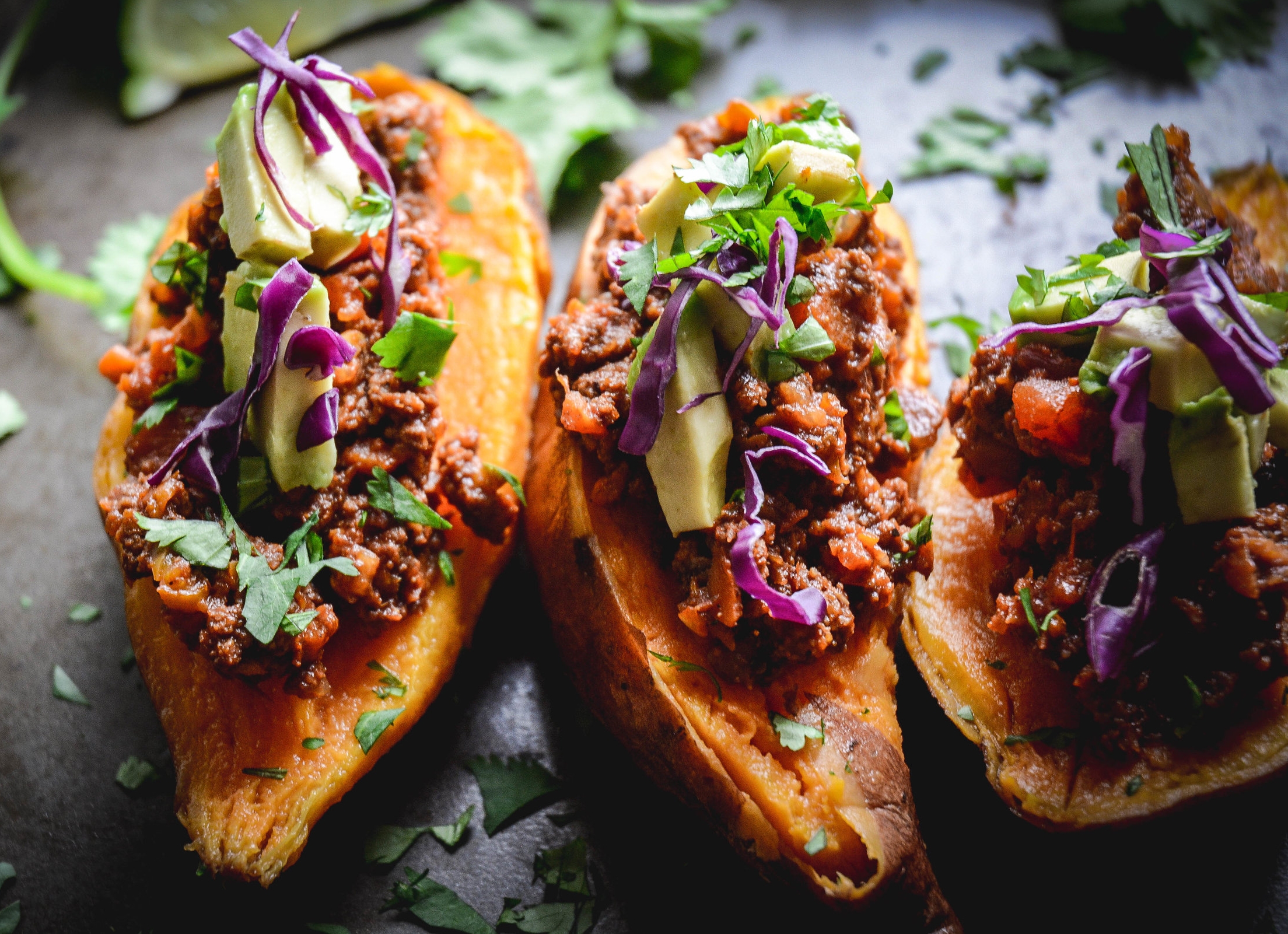  sweet potatoes with cilantro and stuffed with chili 