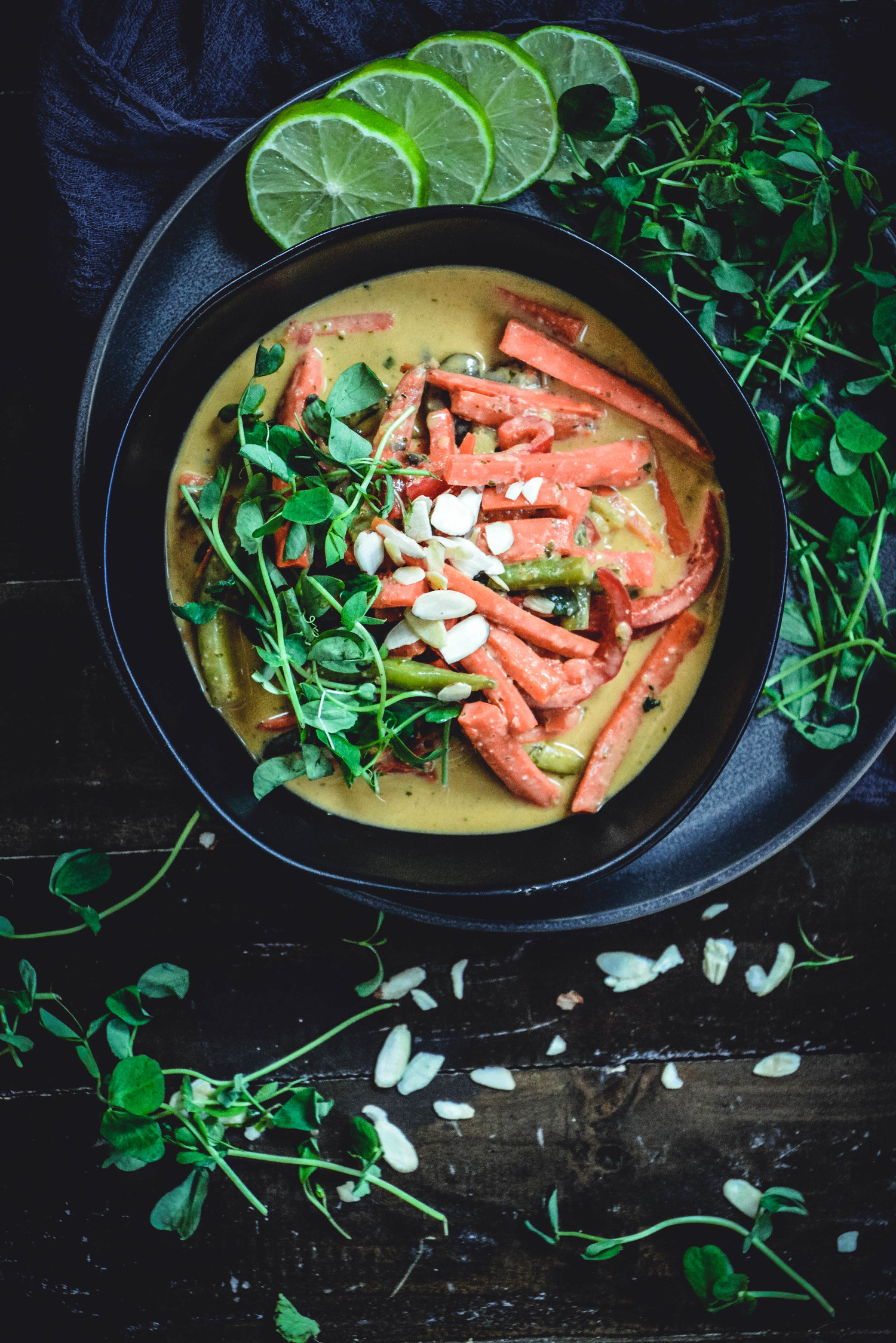  vegetable coconut curry, lime and cilantro greens 